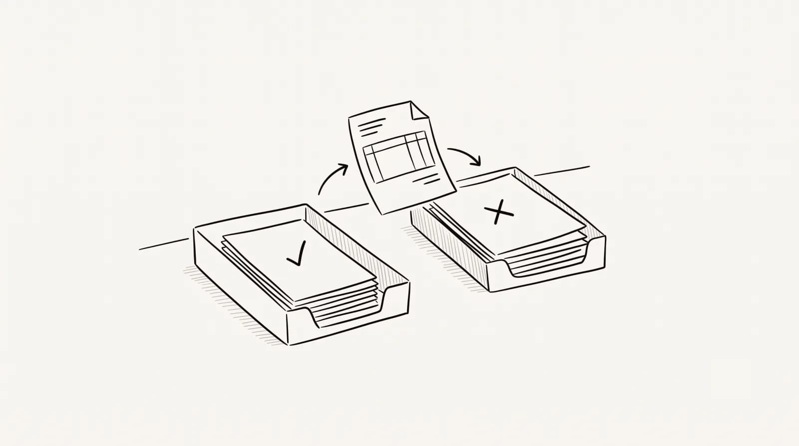 Illustration au trait : deux bacs à courrier triant des documents