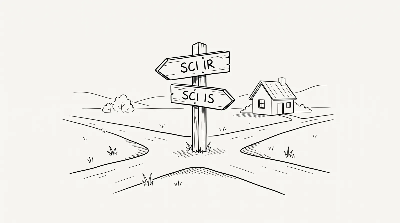 Illustration au trait : un panneau à un carrefour indiquant deux directions
